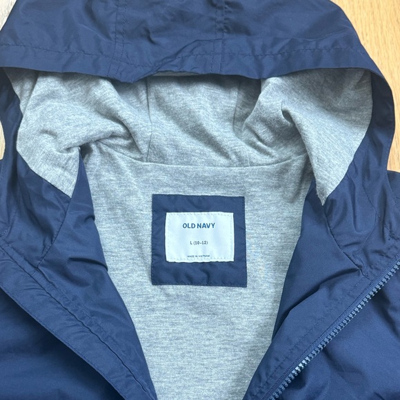 Old Navy lined hooded windbreaker, like new, Size 10-12, Navy Blue - Picture 3 of 5